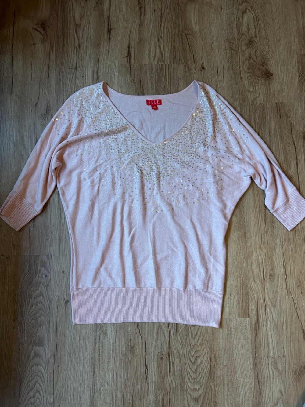 ELLE Small Light Pink Sequin V-Neck Sweater
